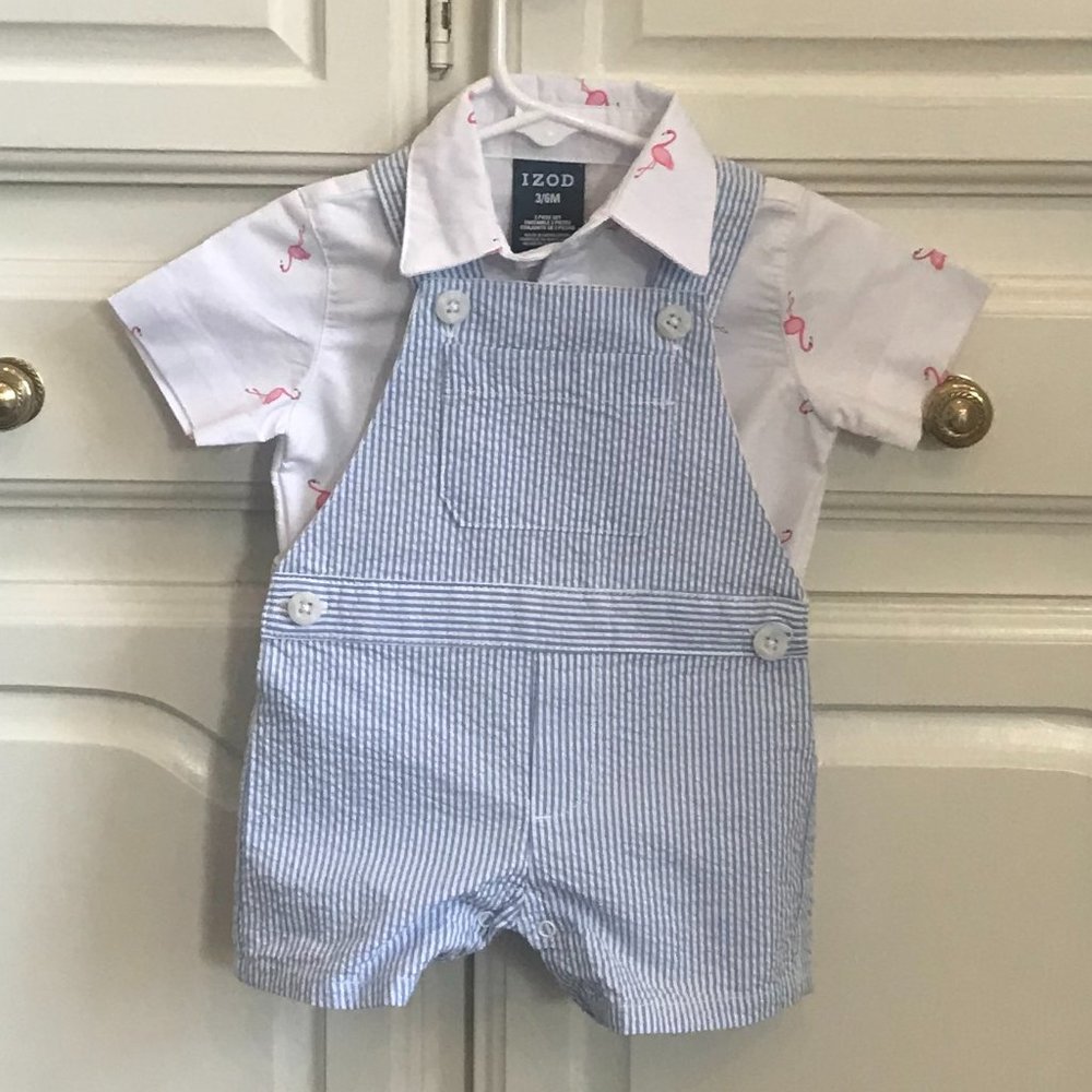 IZOD 2 Piece Overalls with Shirt, 3/6 months